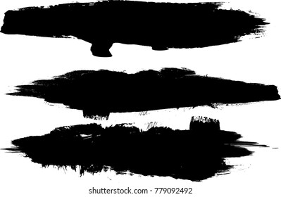 Grunge Paint stripe . Vector brush Stroke . Distressed banner . Black isolated paintbrush collection . Modern Textured shape . Dry border in Black . Bulge lines