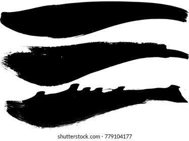 Grunge Paint stripe . Vector brush Stroke . Distressed banner . Black isolated paintbrush collection . Modern Textured shape . Dry border in Black . Bulge lines