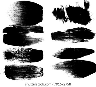Grunge Paint stripe . Vector brush Stroke . Distressed banner . Black isolated paintbrush collection . Modern Textured shape . Dry border in Black . Bulge lines