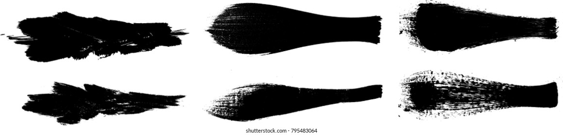 Grunge Paint stripe . Vector brush Stroke . Distressed banner . Black isolated paintbrush collection . Modern Textured shape . Dry border in Black . Bulge lines