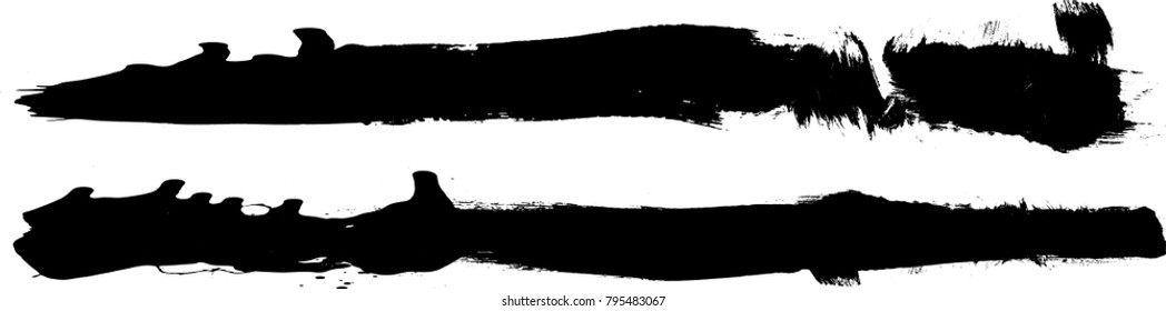 Grunge Paint stripe . Vector brush Stroke . Distressed banner . Black isolated paintbrush collection . Modern Textured shape . Dry border in Black . Bulge lines