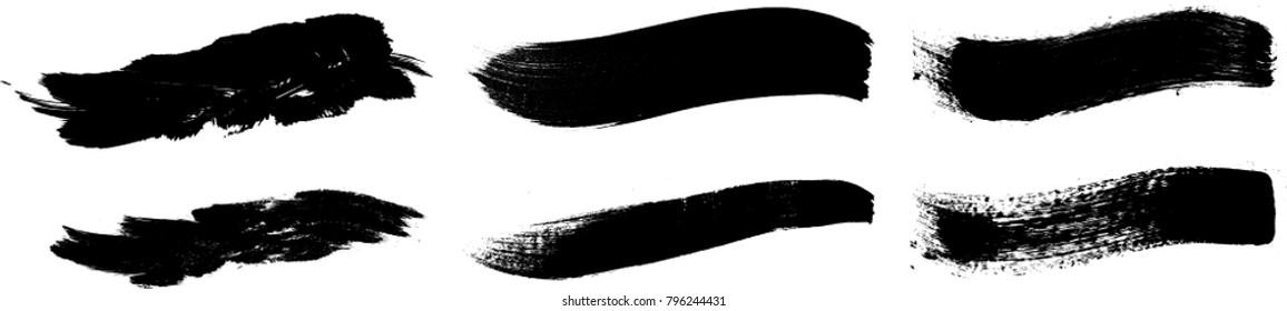 Grunge Paint stripe . Vector brush Stroke . Distressed banner . Black isolated paintbrush collection . Modern Textured shape . Dry border in Black . Bulge lines