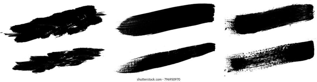 Grunge Paint stripe . Vector brush Stroke . Distressed banner . Black isolated paintbrush collection . Modern Textured shape . Dry border in Black . Bulge lines