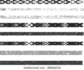 Grunge Paint Stroke Set, can be used for Frames,Edges or Banners. Vector. Distress black lines Design. Scratch Textured stripes.