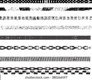 Grunge Paint Stroke Set, can be used for Frames,Edges or Banners. Vector. Distress black lines Design. Scratch Textured stripes.