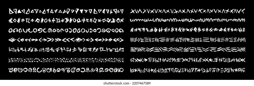 Grunge paint strokes doodles borders. Scribbles collection. Quirky ink doodles. Ethnic tribal ornament borders. Ethnic grunge ink design elements.