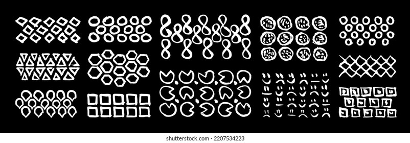 Grunge paint strokes doodles. Scribbles collection. Quirky ink doodles. Ethnic tribal ornaments doodles. Ethnic grunge ink design elements.
