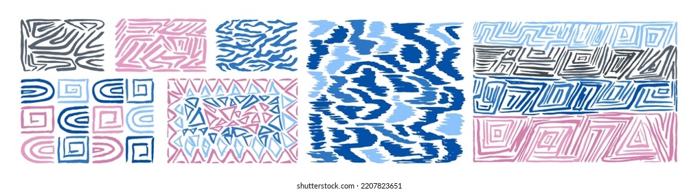 Grunge paint strokes doodles. Scribbles collection. Quirky ink doodles. Ethnic tribal ornaments doodles. Ethnic grunge ink design elements.