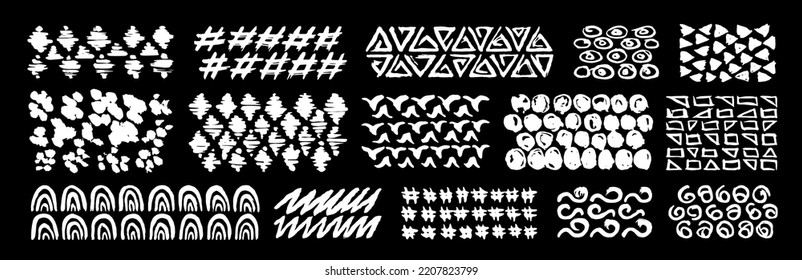 Grunge paint strokes doodles. Scribbles collection. Quirky ink doodles. Ethnic tribal ornaments doodles. Ethnic grunge ink design elements.