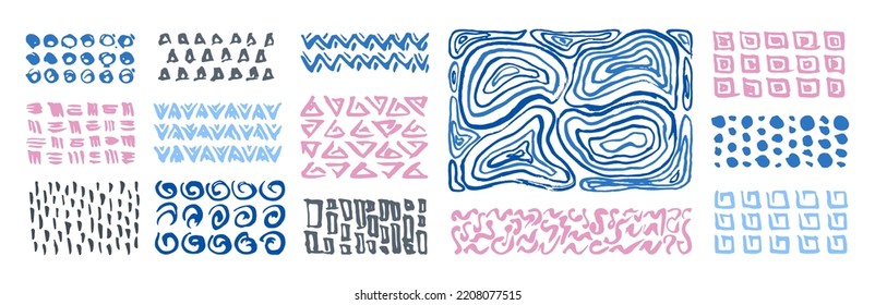 Grunge paint strokes doodles. Scribbles collection. Quirky ink doodles. Ethnic tribal ornaments doodles. Ethnic grunge ink design elements.