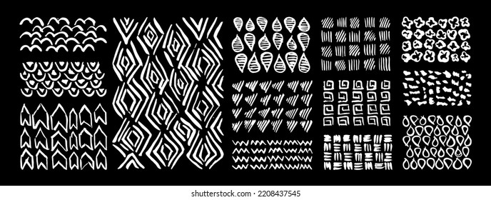 Grunge paint strokes doodles. Scribbles collection. Quirky ink doodles. Ethnic tribal ornaments doodles. Ethnic grunge ink design elements.