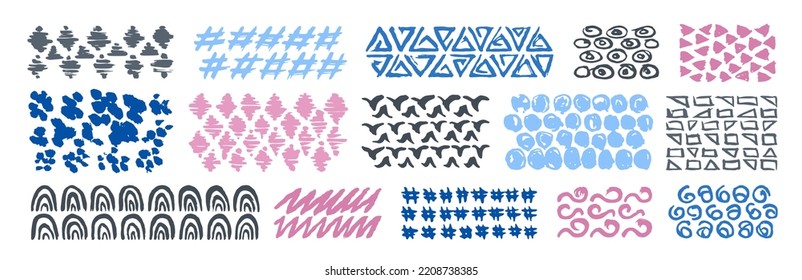 Grunge paint strokes doodles. Scribbles collection. Quirky ink doodles. Ethnic tribal ornaments doodles. Ethnic grunge ink design elements.
