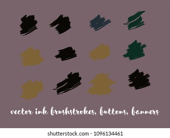 Grunge Paint Vector Brushstrokes Set. Funky Splashes, Ink Banners, Hand Painted Buttons. Amazing Trendy Grunge Backgrounds, Vintage Doodle Collection. Cool Smeared Borders, Vector Drawn Buttons Set.