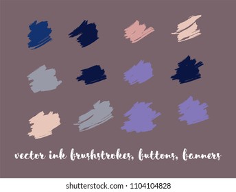 Grunge Paint Vector Brushstrokes Set. Modern Splashes, Ink Banners, Hand Painted Smears. Hipster Graffiti Ads Backgrounds, Vintage Textured Doodles. Cool Smeared Borders, Vector Painted Buttons Set.