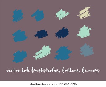 Grunge Paint Vector Brushstrokes Set. Modern Splats, Ink Banners, Hand Painted Smears. Trendy Graffiti Ads Backgrounds, Vintage Textured Doodles. Uneven Borders, Paint Vector Brushstrokes Set.