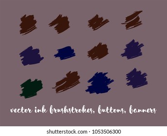 Grunge Paint Vector Paintbrush Set. Funky Splashes, Ink Banners, Hand Painted Buttons. Trendy Grunge Ads Backgrounds, Vintage Doodle Textures. Uneven Borders, Paint Vector Paintbrush Set.