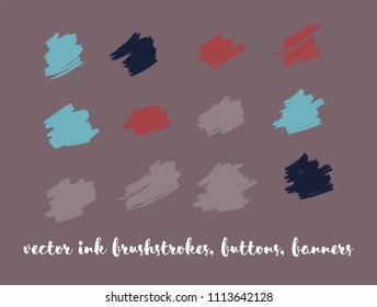 Grunge Paint Vector Paintbrush Set. Modern Splashes, Ink Banners, Hand Painted Smears. Trendy Graffiti Ads Backgrounds, Vintage Textured Doodles. Uneven Borders, Paint Vector Paintbrush Set.