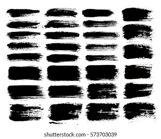 Grunge paint vector. Painted brush strokes. Texture text box set. Distress stripes backgrounds. Hand drawn banner, label, frame shapes. Black textured design elements. Grungy scratch effect.