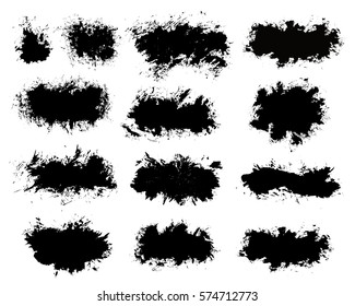 Grunge paint vector. Painted brush strokes. Texture text box set. Distress stripe backgrounds. Hand drawn banner, label, frame shapes. Black textured design elements. Grungy scratch effect.