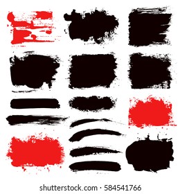 Grunge paint vector. Painted brush stroke stripes. Rectangle text box set. Distress texture backgrounds. Hand drawn banners, labels. Black textured design elements. Grungy scratch effect paintbrush.