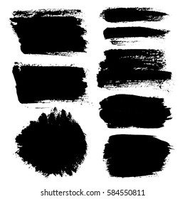 Grunge paint vector. Painted brush stroke stripes. Rectangle text box set. Distress texture backgrounds. Hand drawn banners, labels. Black textured design elements. Grungy scratch effect paintbrush