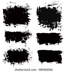 Grunge paint vector. Painted brush stroke stripes. Rectangle text box set. Distress texture backgrounds. Hand drawn banners, labels. Black textured design elements. Grungy scratch effect paintbrush