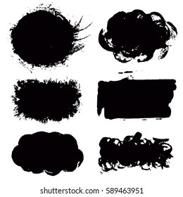 Grunge paint vector. Painted brush stroke stripes. Rectangle text box set. Distress texture backgrounds. Hand drawn banners, labels. Black textured design elements. Grungy scratch effect paintbrush.