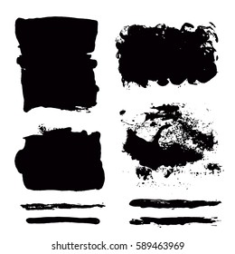 Grunge paint vector. Painted brush stroke stripes. Rectangle text box set. Distress texture backgrounds. Hand drawn banners, labels. Black textured design elements. Grungy scratch effect paintbrush.