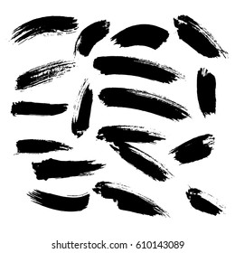 Grunge paint vector. Painted brush strokes. Texture text box set. Distress stripes backgrounds. Hand drawn banner, label, frame shapes. Black textured design elements. Set of scratch effect