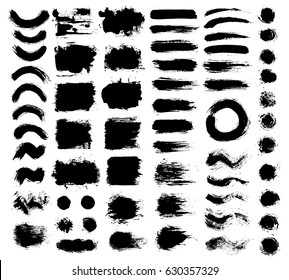 Grunge paint vector. Painted brush strokes. Texture text box set. Distress stripes backgrounds. Hand drawn banner, label, frame shapes. Black textured design elements. Grungy scratch effect.