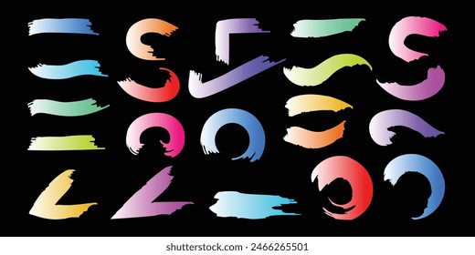 Grunge paintbrush gradient rainbow color. Vector brushstroke gradient color. Isolated on dark background.