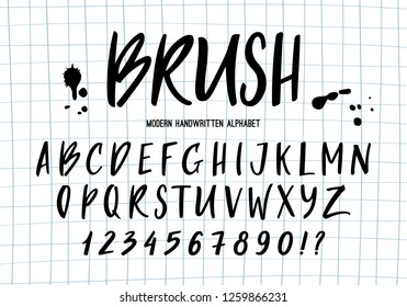 Grunge Painted Capital Handwritten Alphabet. Vector Hand Drawn Brush Strokes Font.
