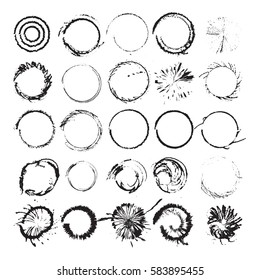 Grunge painted ellipses. Abstract dirty ellipses. Stamp texture ellipse frames.