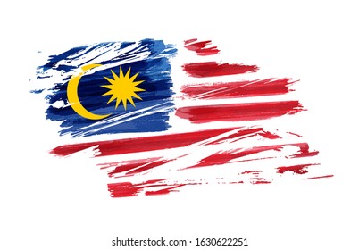 Grunge painted flag of Malaysia. Template for poster, banner, flyer, invitation, etc.