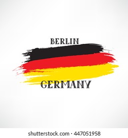 Grunge painted German Flag Sketch with hand drawn lettering. Travel Germany sign isolated on white vector illustration