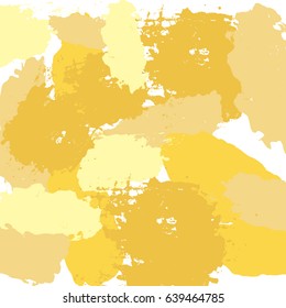 Grunge painted vector background. Yellow brushstroke painting in hipster style. Abstract acrylic texture, banner backdrop design, wallpaper. Vintage hand drawn background with ink splashes, stains.