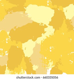 Grunge painted vector background. Yellow brushstroke painting in hipster style. Abstract acrylic texture, banner backdrop design, wallpaper. Vintage hand drawn background with ink splashes, stains.