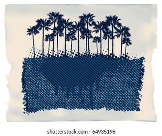 grunge palm scene with jean texture background