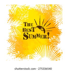 Grunge palm tree watercolor. Best Summer banner. Vector