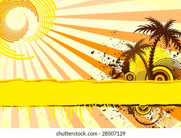 Grunge palm trees under the sun