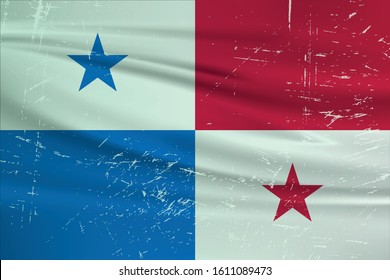 Grunge Panama flag. Panama flag with waving grunge texture. Vector background.