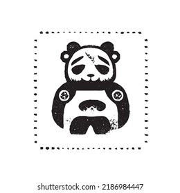 Grunge Panda Stamp. Insignias, Label and Badge