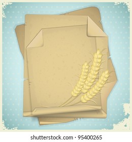 Grunge paper with ear of wheat  on vintage background - vector illustration