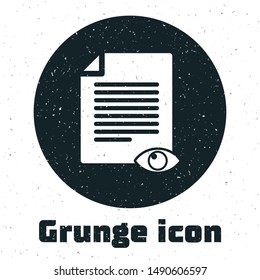 Grunge Paper page with eye symbol icon isolated on white background. Open information file sign.  Vector Illustration