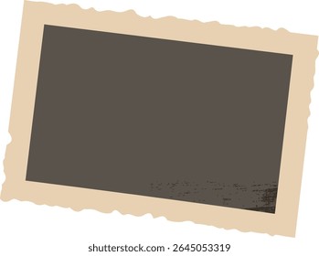 Uma moldura de papel de foto grunge com uma borda áspera, texturizada e estilo vintage. O quadro apresenta um olhar angustiado com uma aparência desgastada e bordas irregulares. Ilustração de vetor de desenhos animados.