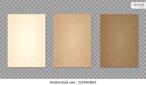 Grunge paper set vector background. Realistic textured old paper collection. Beige and brown pages isolated on transparent background EPS10