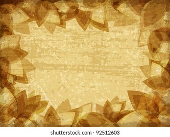 Grunge paper with vintage frame of leaves. Part of vintage set. Vector art.