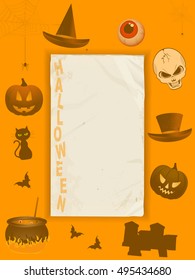 Grunge Paper For Your messages with Dark Orange Frame with Halloween Related Items