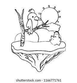 grunge parrot animal with branch in the float island
