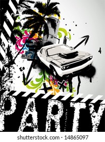 Grunge Party Car City Vector Illustration